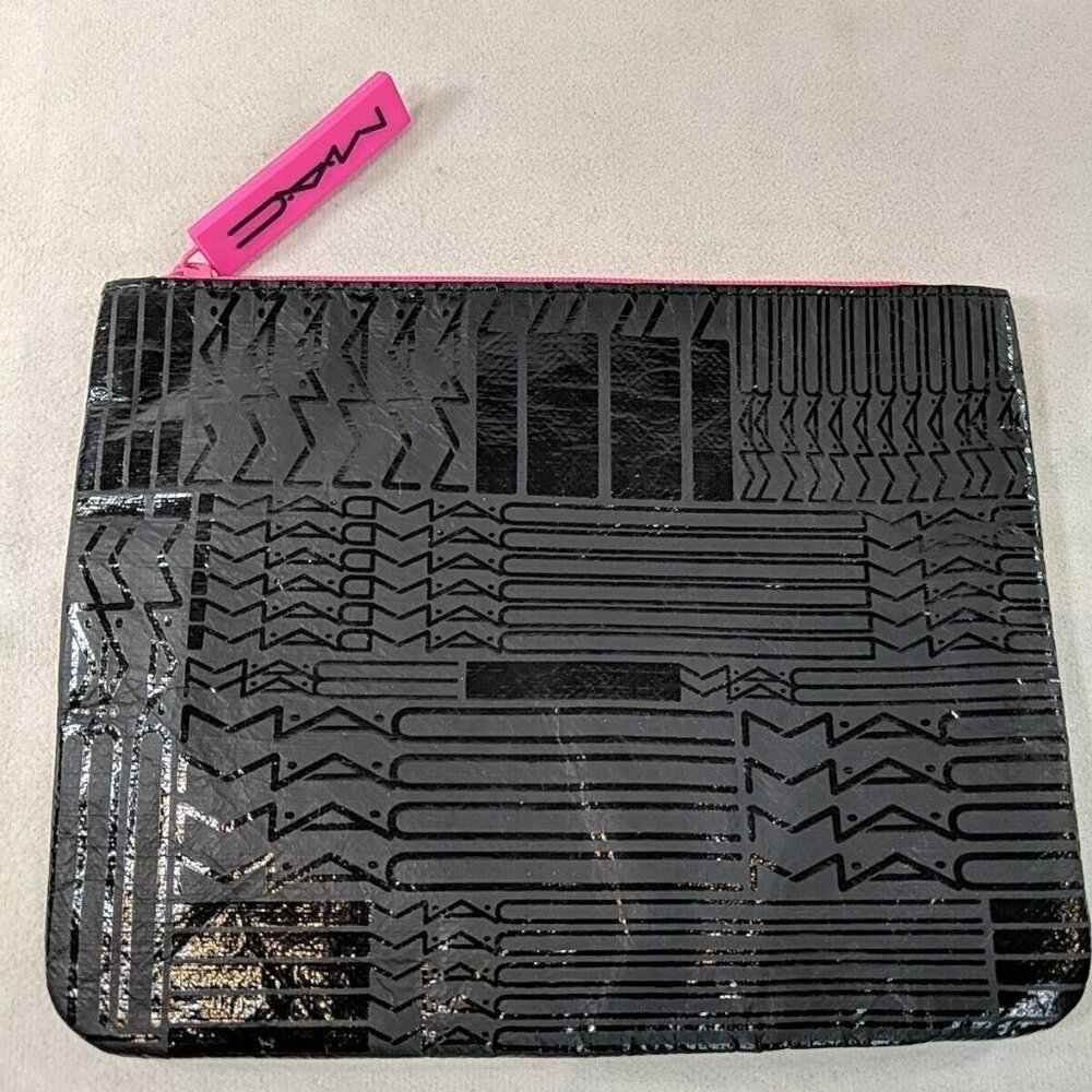 M.A.C. MAC Cosmetics Bag Black Pink Pouch 7.5" x 6" Makeup Jewelry Travel Zip